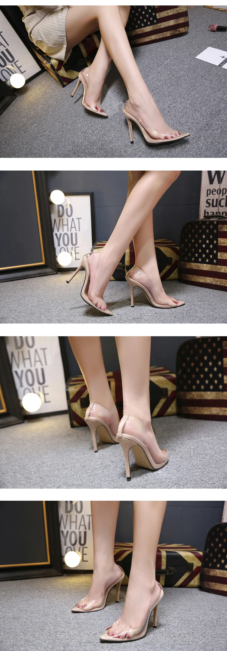 Clear PVC Transparent Pumps Sandals Perspex Heel Stilettos High Heels Point Toes Women Party Shoes Nightclub Pump Dropshipping