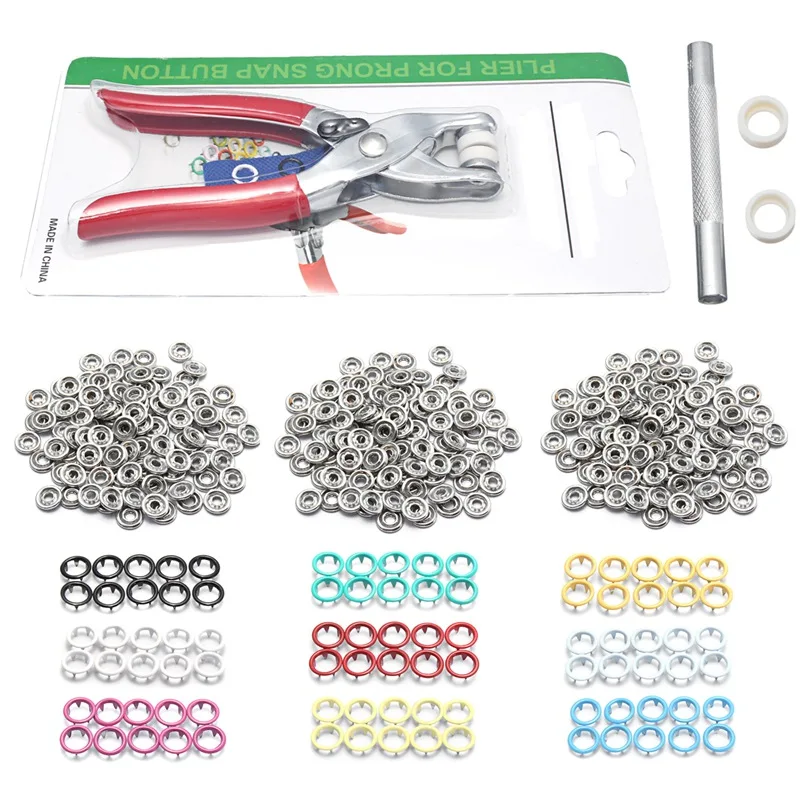 

9.5mm 100 Sets 10 Colors Metal Sewing Buttons Prong Ring Press Studs Snap Fasteners + Clip Pliers