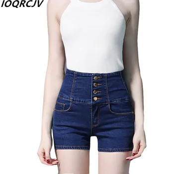 

2019 Summer Women Denim Shorts Sexy High Waist Elastic Button Pockets Slim Plus Size Casual Shorts Female Women Clothing