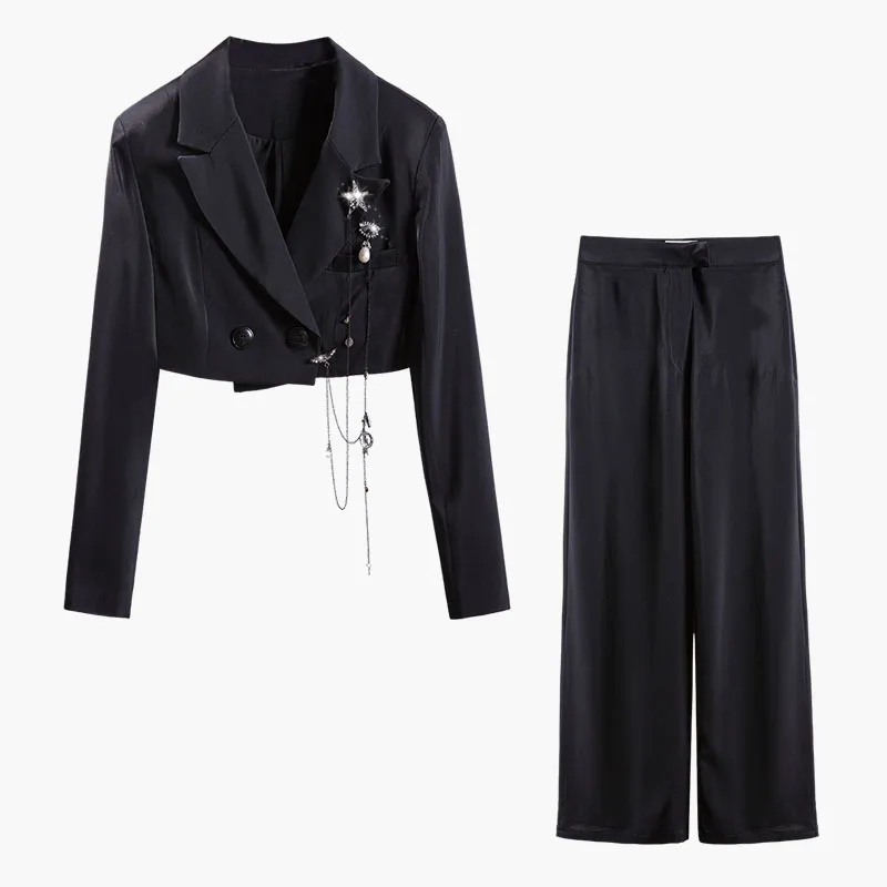 

Handmade Luxury Blazer Suits for Women Button Short Blazers Coat Black