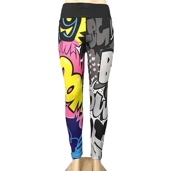 

Women Sports Running Gym Leggings Girl Lady Floral Printed Elastic Band Breathable Cartoon Pants 2019 New Fitness Clothing