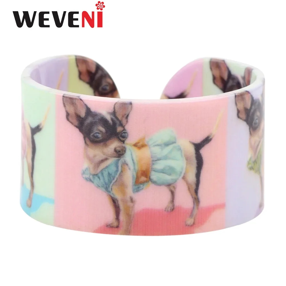 

WEVENI Wide Acrylic Chihuahua Dog Pattern Cute Bracelets Bangles New Jewelry For Women Charm Cute Jewelry Gifts Accessories