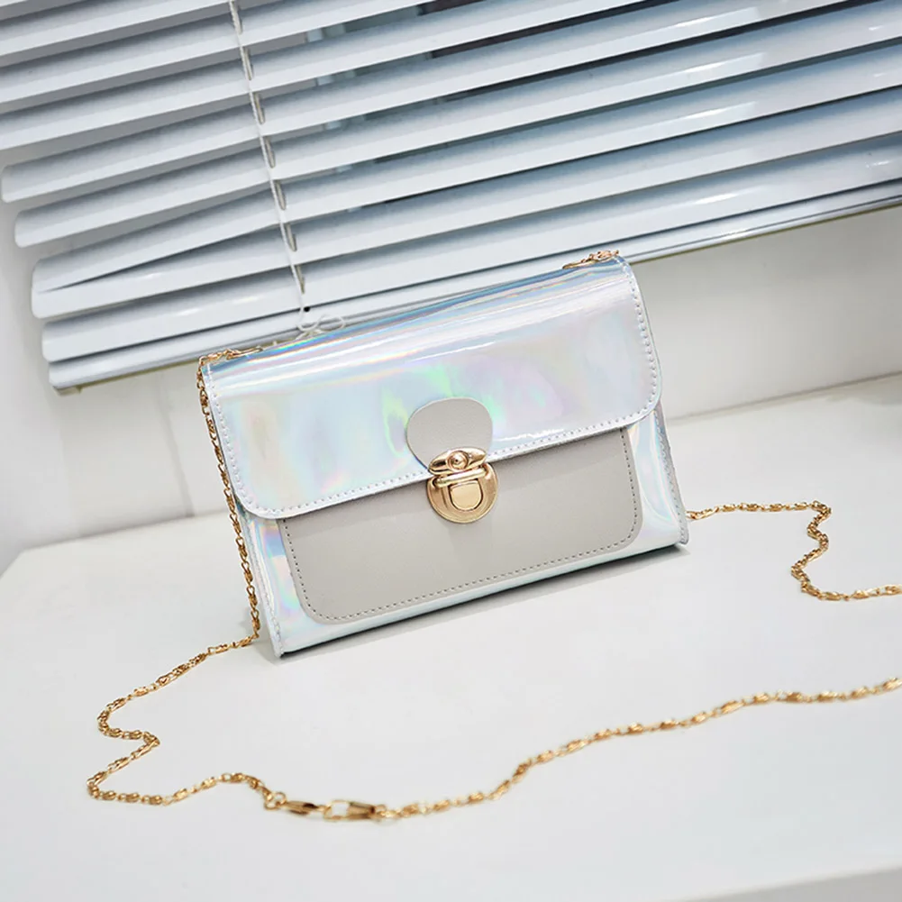 

Women Small Messenger Bags Glitter Shoulder Bags Female Colorblock Chain Bag AB@W3