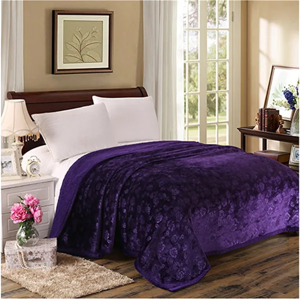 550GSM микрофибра плюшевые шерпа пледы одеяла тиснением фланелевые одеяла для двойной Кровати мягкие теплые зимние клетчатые меховые одеяла - Цвет: Dark Purple