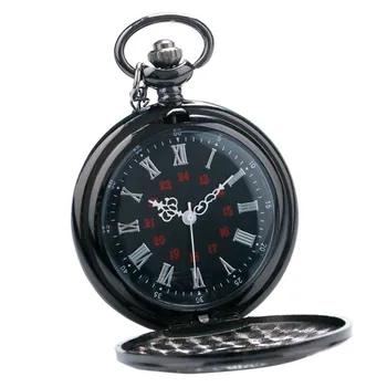 

Ms Roman Hollow Retro Black Quartz Watch Super Male Pocket Watch LXH