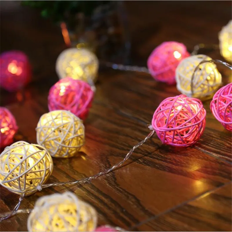 

1.5m 10LED String Lights White Pink Thailand Rattan Ball Sepak Takraw Light Garlands For Hotel Bar Wedding Xmas Party Room Decor