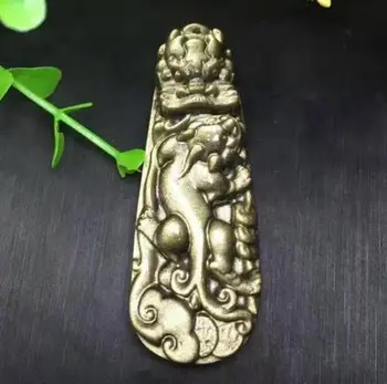 

Koraba Fine Jewelry Natural Gold Obsidian Stone Asia Dragon Charm Pendant Necklace Free Shipping