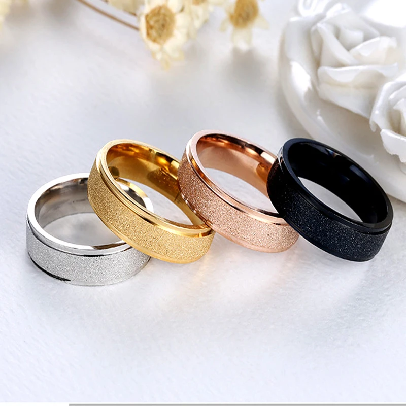 Stainless Steel Frosted Ring for Women Couple Wedding Band Ring White Gold Rose Gold Black Fashion Jewelry