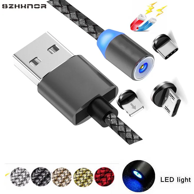 

Magnetic Micro USB Cable for iPhone XR Samsung S9 Xiaomi Huawei Mate 20 TypeC/8PIN IOS Plug Fast Charging Cord Cables 1M