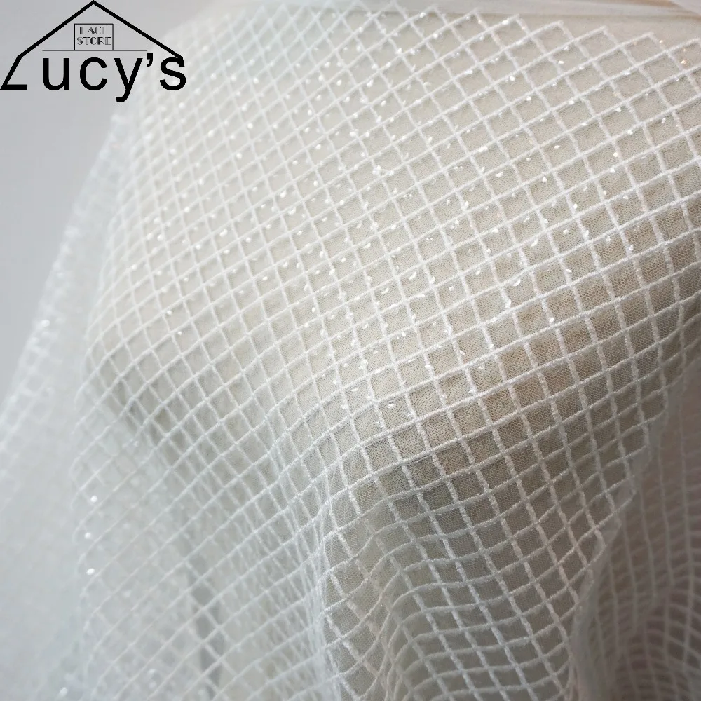 

Gride ivory lace fabric rayon embroidery wedding lace fabric 1 Yard home decoration high end sequins lace 2017 NEW!