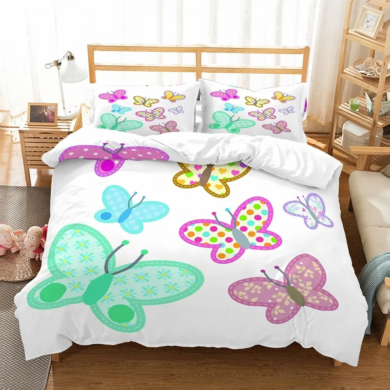 Fanaijia Kids Bedding Set Queen Size Cartoon Butterfly Print Duvet