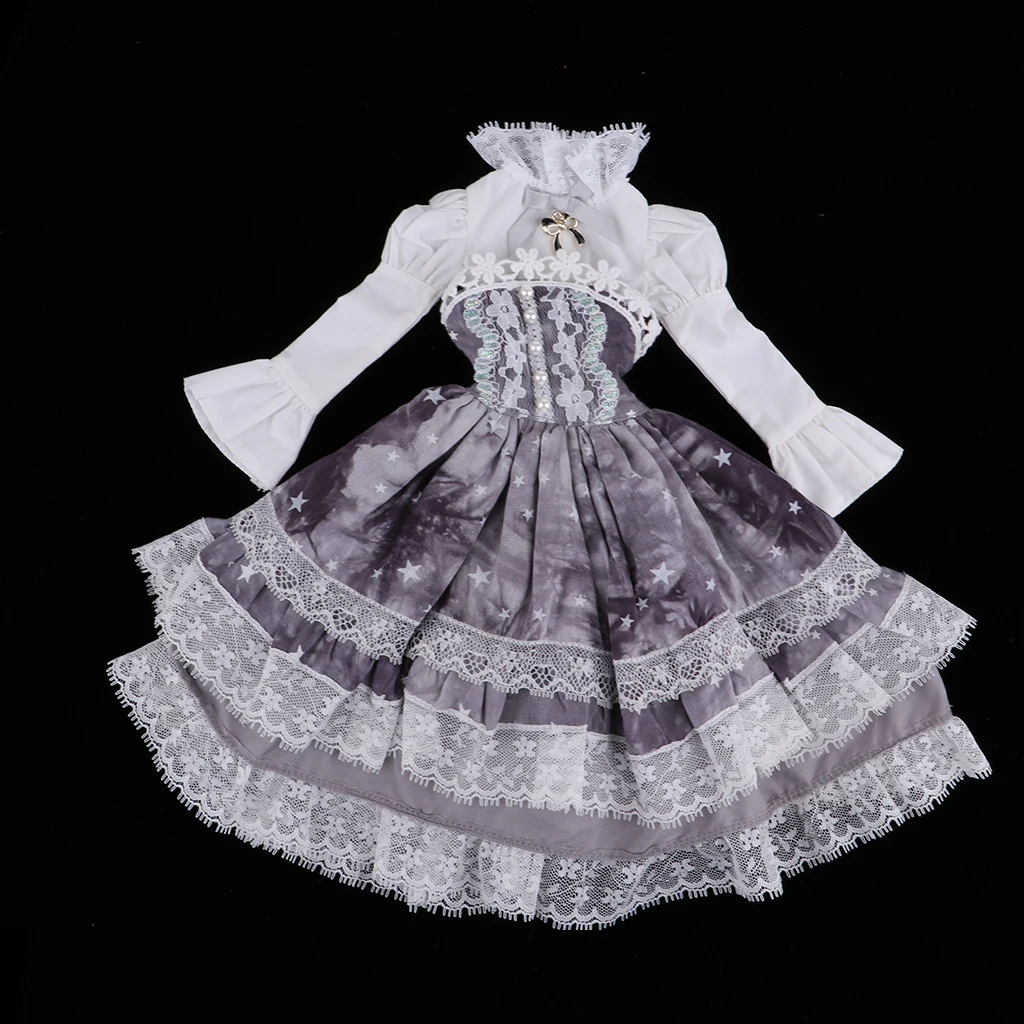 Комплект из 2 предметов; серая кружевная юбка для принцесс и белая футболка; костюм для торжественной вечеринки; подходит для 1/4 года; BJD Doll