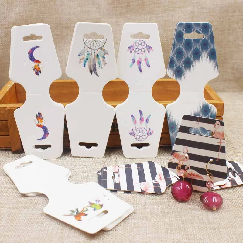 

100 pcs/lot DIY folded necklace earring set package card colorful print jewelry braclet/hair accessories display packing card