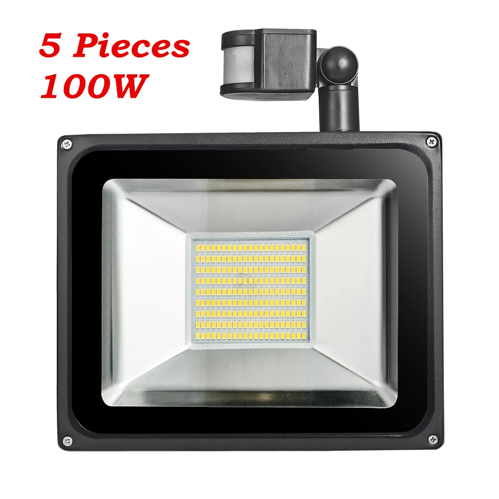 - 5Pcs 100W PIR Infrared Motion Sensor Flood Light For Outdoor Lighting 220V 240V 11000LM PIR Infrared Sensor Floodlight LED Lamp