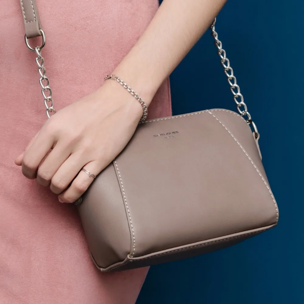 DAVIDJONES النساء حقيبة ساع بو الجلود الإناث crossbody أكياس صغيرة سيدة سلسلة حقيبة كتف فتاة العلامة التجارية حقيبة يد انخفاض الشحن