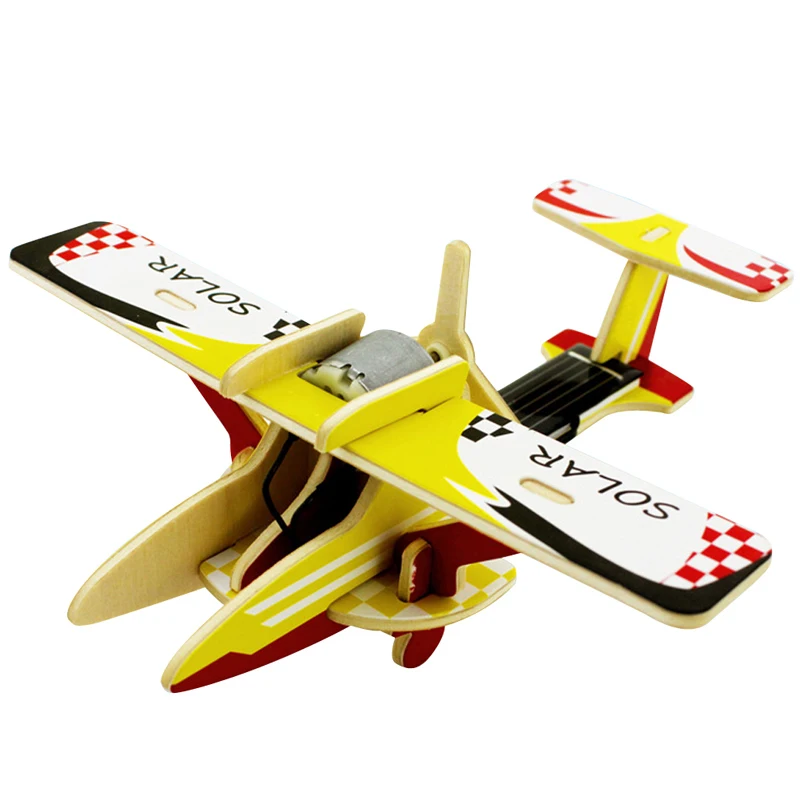 Yklworld Деревянные Солнечные Мощность 3D самолет паззл самолет вертолет Сделай Сам головоломка здание комплектные обучающие игрушки для детей в подарок(S5