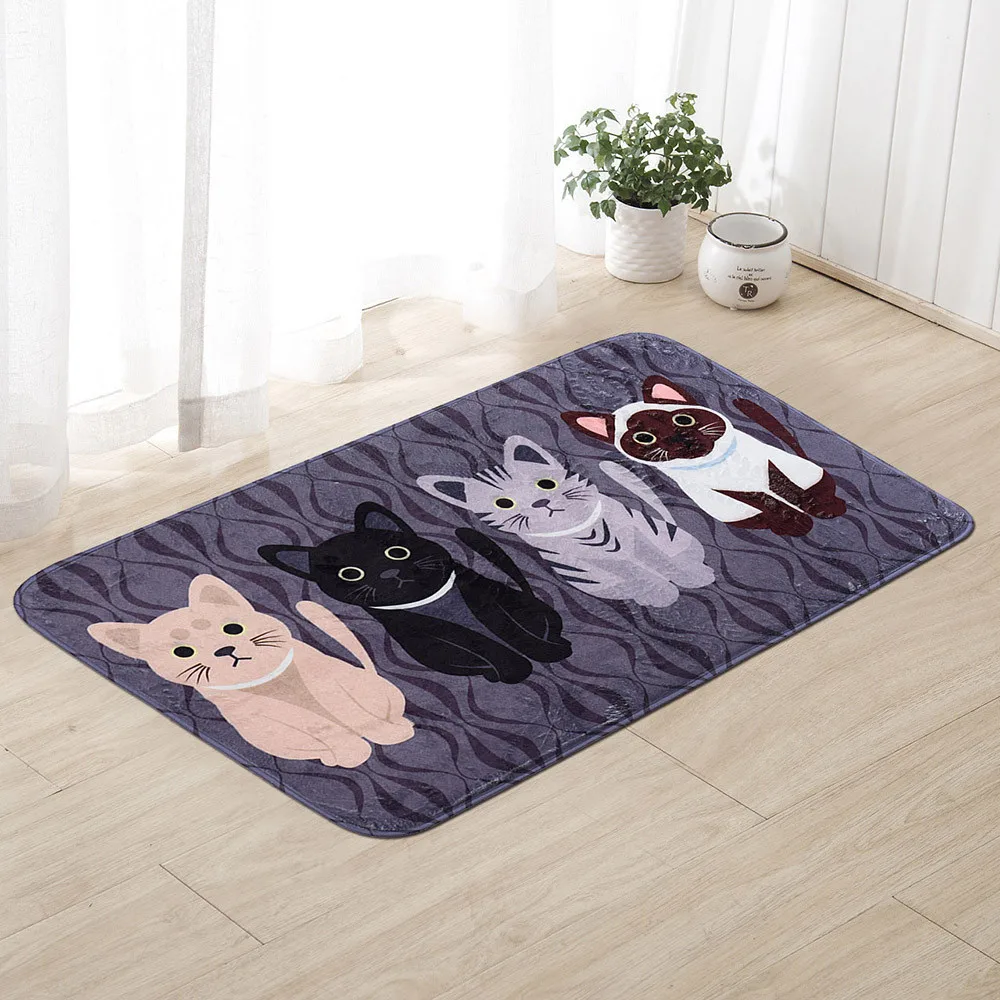 

Cute Pet Cat Printed Alfombras Home Bathroom Kitchen Flannel Rugs Doormats Cat Carpet For Living Room Non-slip Mats Tapete*0922