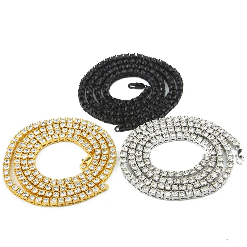 GS Rapper Hip Hop Bling Iced Out Tennis Necklace Men Gold Chain Luxury Rhinestone Necklaces For Punk Jewelry R3 | Украшения и