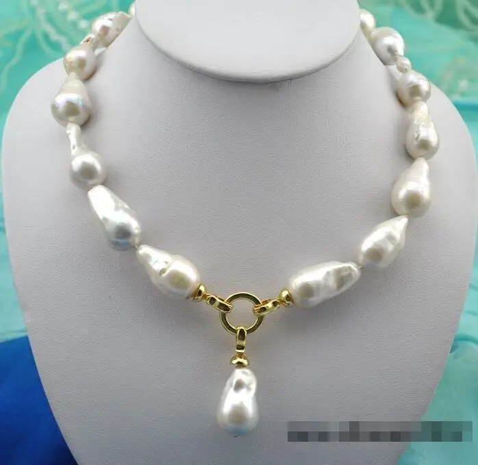 

Free shipping hot sale Women Bridal Wedding Jewelry >>18" 27mm baroque white keshi reborn pearl necklace pendant