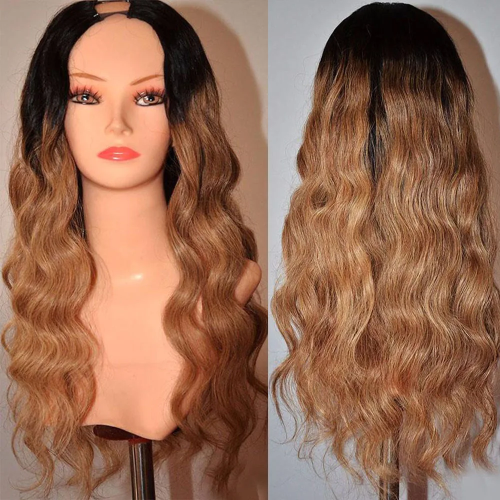

SimBeauty Loose Wavy U Part 1B/27 Lace Front Wigs 100% Unprocessed Brazilian Ombre Honey Blonde Body Wave Remy Hair Open Wig