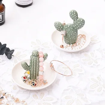

Porcelain Makeup Organizer Tree Cactus Design Jewelry Box Dressing Table Cosmetic Organizer Ring Necklace Display Plate Holder