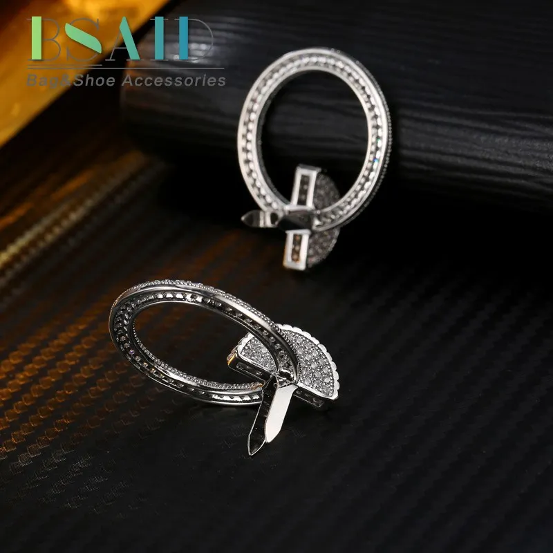 BSAID 1pcs Shoe Decorations Rhinestone Circle Pins Clip For Women Shoe Charm Accessories Round Crystal Shoe Clamp Metal Ornament