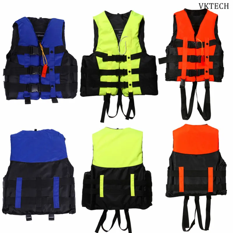 6 Sizes Professional Swimwear Polyester Adult Life Jacket Foam Vest Survival Suit With Whistle For Swimming