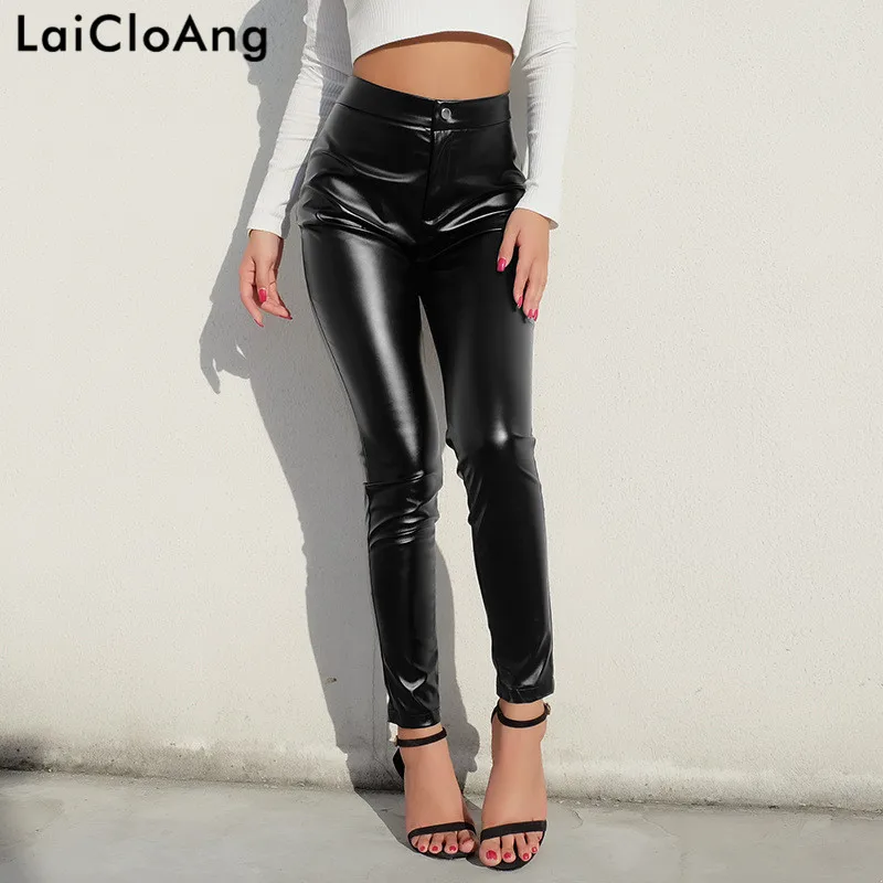 LaiCloAng Высокая талия искусственная кожа сексуальные женские брюки весна мода