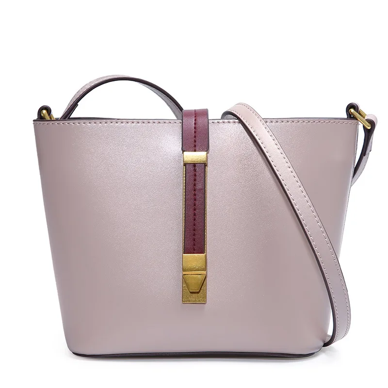 

1097 New Fashion Top Layer Genuine Leather Handbag Totes Buckets Single Shoulder Sloping Women's Bags