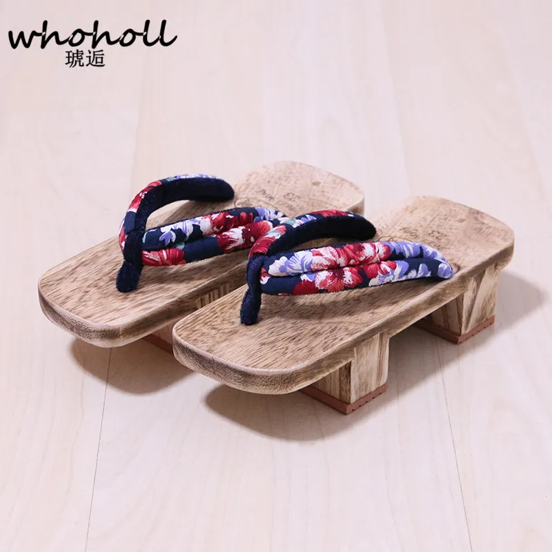 

WHOHOLL Geta Japanese Geta Sandals Wooden Man Sandals Flip-flops Male Floral Two-teeth Platform Clogs Slippers Slides COS