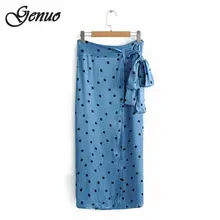 Genuo модная атласная юбка в горошек Женская летняя Высокая талия высокая Уличная Повседневная Длинная юбка Женский широкий шарф пояса юбки