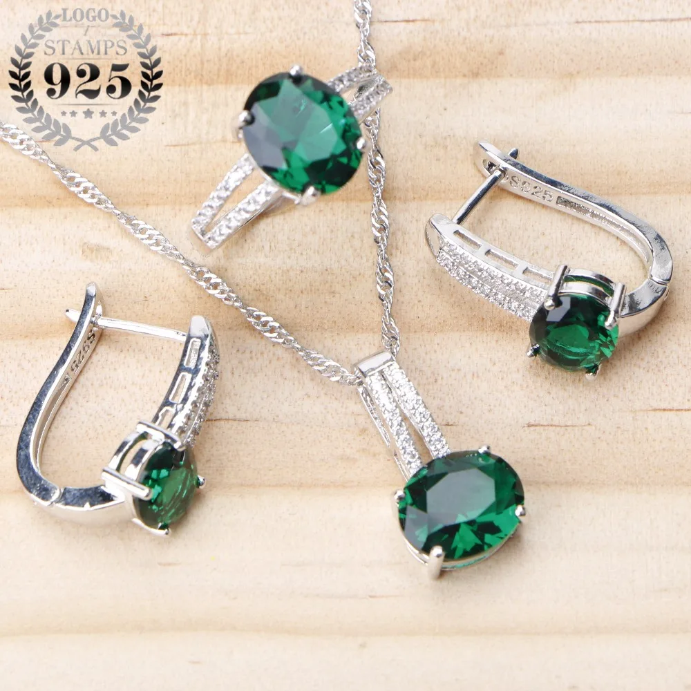 925 Sterling Silver Jewelry Sets Bridal Earrings For Women Wedding Stones CZ Ring Pendant Necklace Set Gift Box | Украшения и