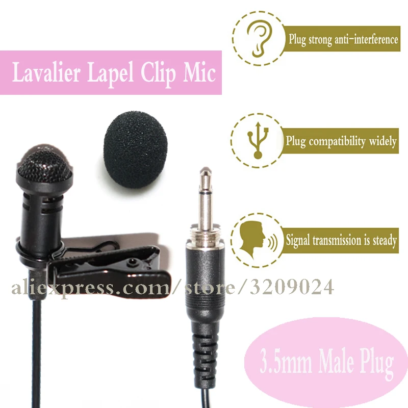 Tie Clips Lavalier Lapel Mic Microphone 3.5mm Male Plug Design For