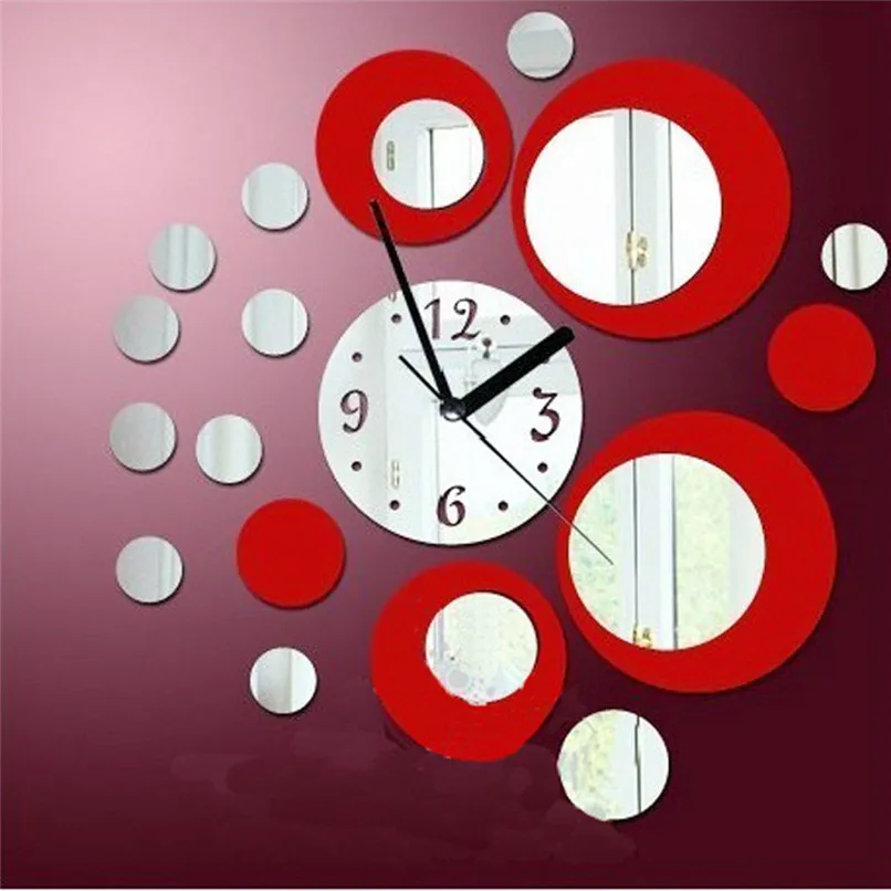 New Arrival Modern Circles Acrylic Mirror Style Wall Clock Removable
