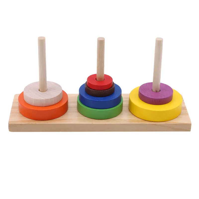 Color Ten Layer Tower Of Hanoi Adult Classical Intelligence Education Puzzle Wooden Toys - Цвет: colorful