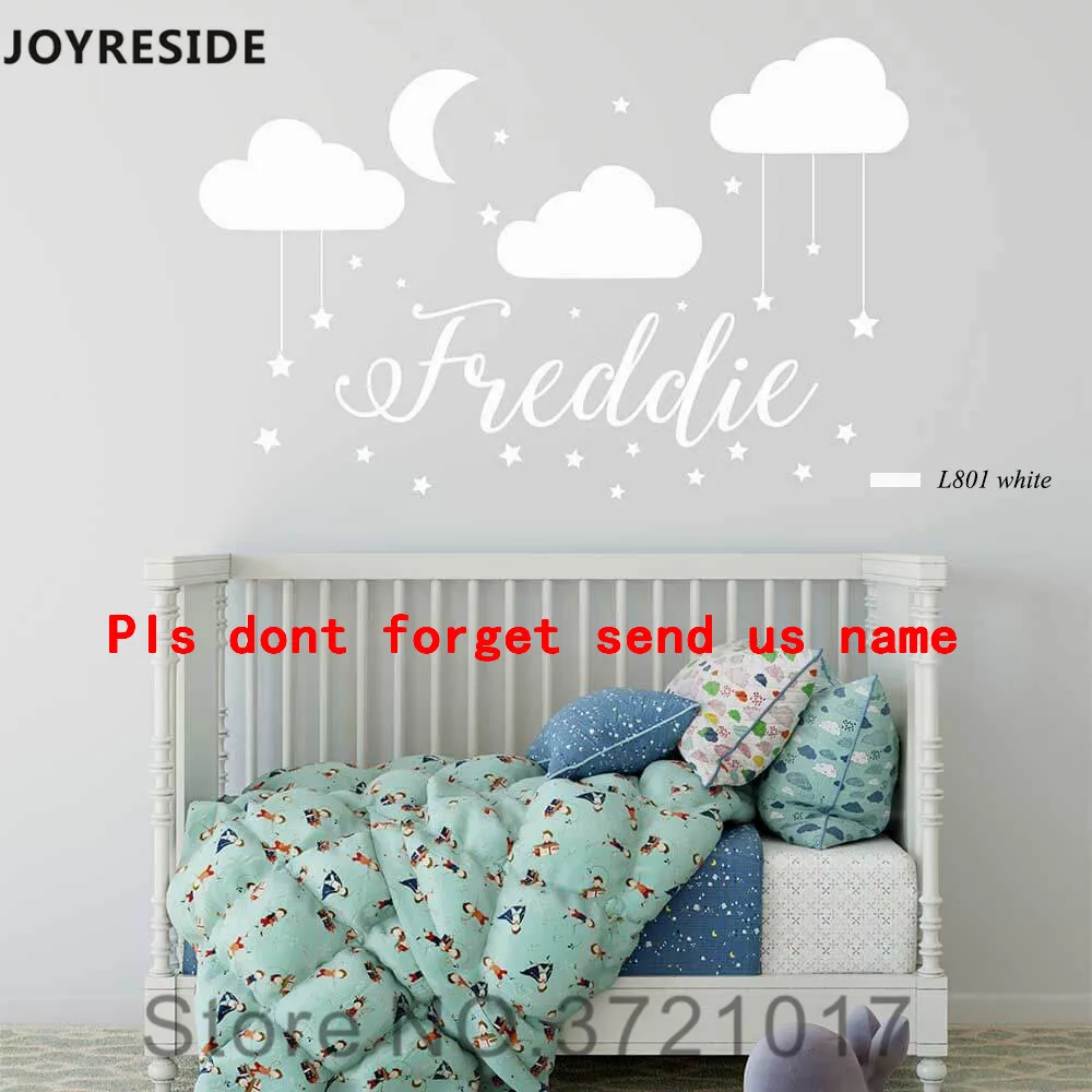 

JOYRESIDE Clouds Moon and Stars with Personalized Custom Name Wall Decal Vinyl Sticker For Kids Girls Baby Bedroom Decor XY067