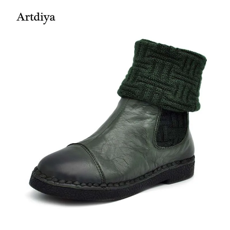

Artdiya 2019 female flats handsome casual women boots round toe genuine leather boots medium-leg boots free shipping 3188-90