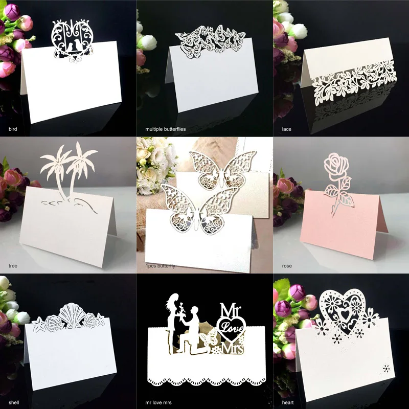 50 Gold Palm Tree Tent Style Ivory place cards 4.25" x 1.75 folded 