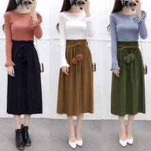 Сезон: весна–лето ретро сплошной Империя мяч Sashed плиссированные до середины икры юбка Для женщин Jupe Femme Falda de las Mujeres