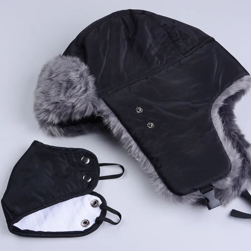 Winter Bomber Hats Men Casual Thick Keep Warm Faux Rabbit Fur Earmuff Hat Russian Hat Mask Ear Flaps