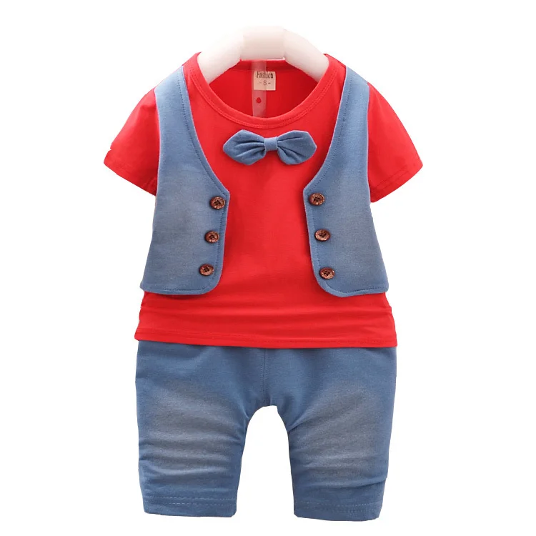 

2019 Summer Children Boy Girl Garment Baby Bow Tie Short Sleeve T-shirt Shorts 2 Pcs Kid Pure Cotton Bowknot Infant Clothes Sets