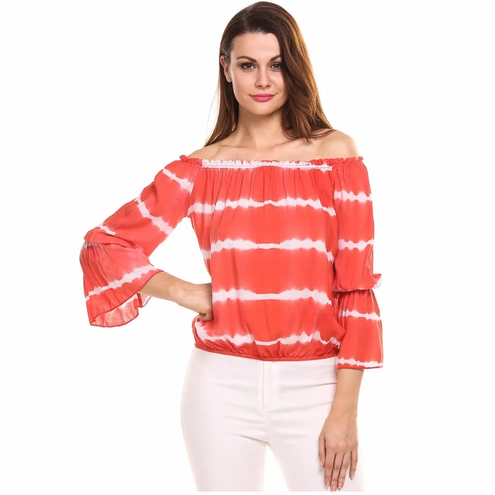 Summer Women Sexy Slim Flare Sleeve Thin Striped T shirt