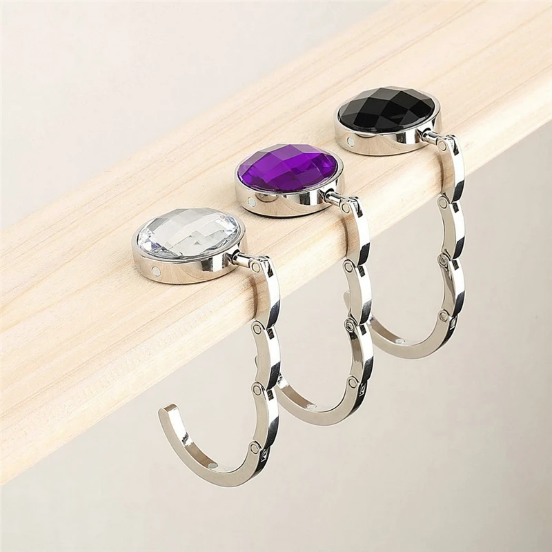 Women Purse Folding Rhinestone Crystal Alloy Handbag Bag Hanger Hook