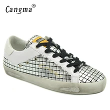 CANGMA/итальянские дизайнерские брендовые кроссовки; женская обувь серебристого цвета; дышащая женская обувь из лакированной кожи; повседневная обувь для взрослых на плоской подошве