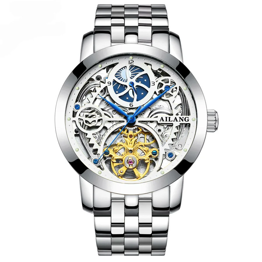 Orologio da uomo di lusso AILANG con tourbillon scheletrato, a carica automatica, meccanico, in acciaio inossidabile, impermeabile, da uomo._voghion.com