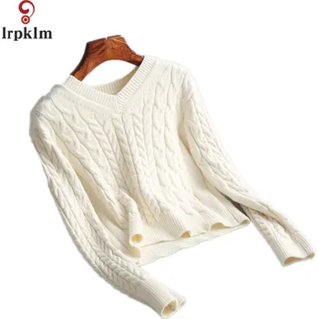 

Pullover Women 2017 NEW Fashion V-neck Pullovers Casual Wool Women Long Sleeve Khaki Black Womens Knitted Sweaters LZ317
