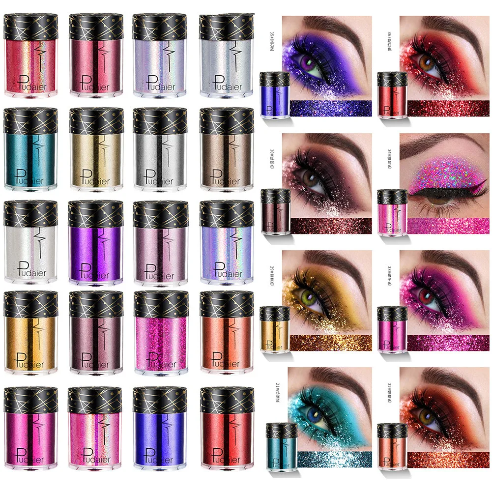

Pudaier Make Up Eye Glitter Tattoo Powder Sequins 24 Colors Holographic for Art Eye Skin Festival Glitter for Face Body TSLM1