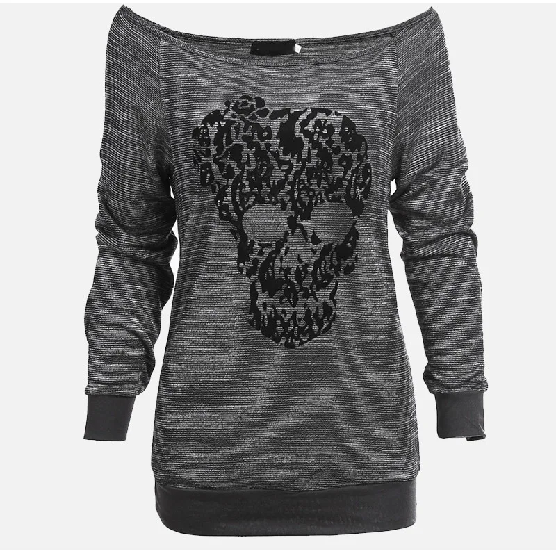 Women's Off Shoulder Long Sleeve T shirt Skull Print