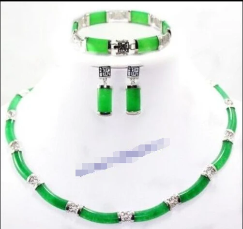 

-new Style-@> -hot18KGP Green Jade Necklace Bracelet Earring Set Natural jewelry