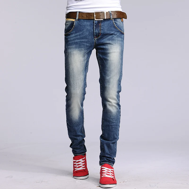 New Plus Size 28 36 Mid Waist Men Jeans Pencil Denim Slim Pants Classic Skinny Jeans